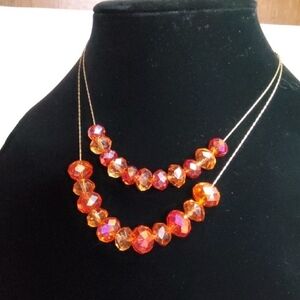 Double Strands Glass Beaded Necklace.